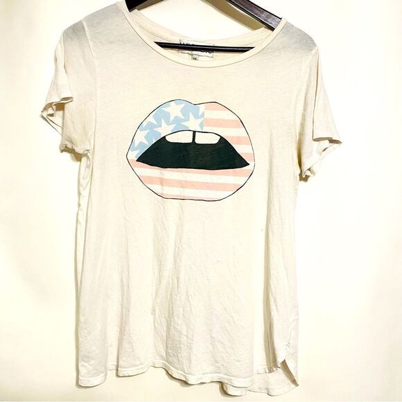 Wildfox Womens White American Flag‎ Lips Graphic Print Oversized T Shirt Size M - Picture 1 of 6